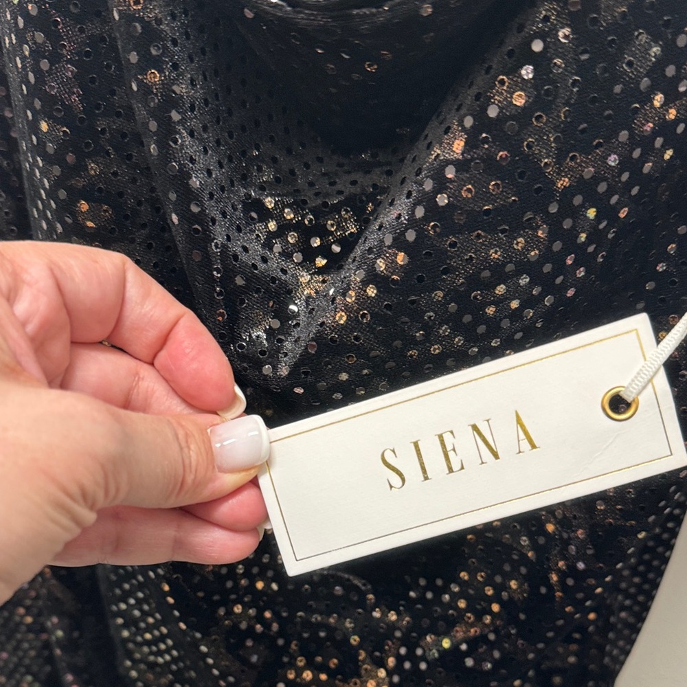 Black Sequin Mini Dress with Gold Chain Straps by Siena Size 16 - Picture 4 of 11